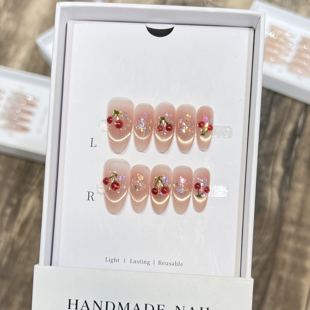 Handmade Cherry-Embossed Press-On Nail Set Acalora