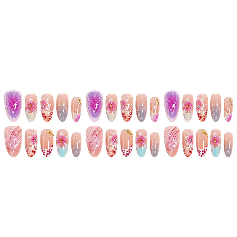 Artificial nail set with floral designs and glamorous accents Acalora