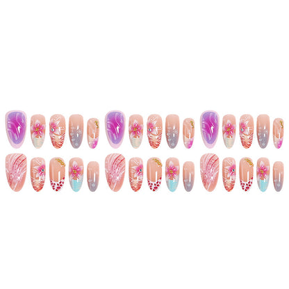 Artificial nail set with floral designs and glamorous accents Acalora