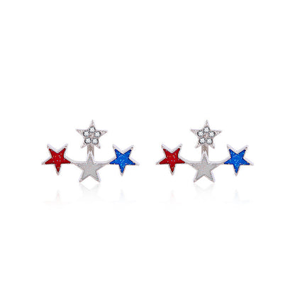 Women's lightweight star earrings with enamel flag design and fishhook Kalsten