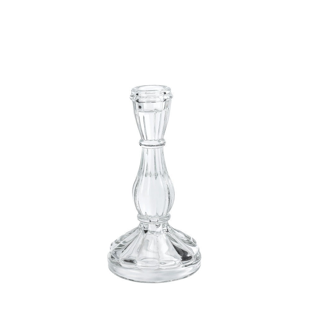 Ribbed Crystal-Style Glass Candlestick Holder Acalora