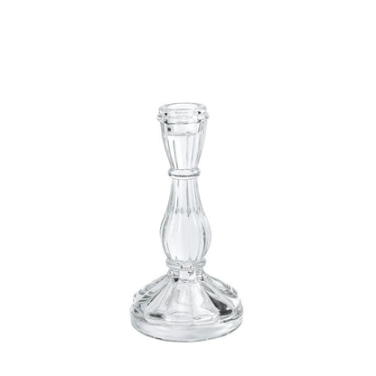 Ribbed Crystal-Style Glass Candlestick Holder Acalora