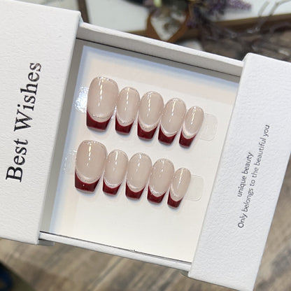 Artistic Gel Press-On Nail Set with Elegant French Tips Acalora