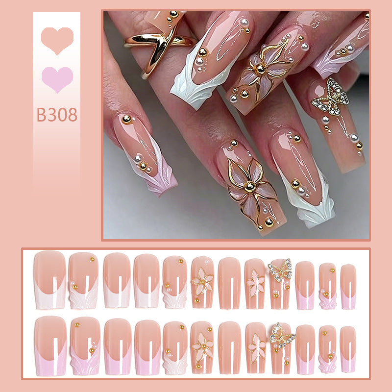 Artificial nail set with elegant floral and glitter decorations Acalora