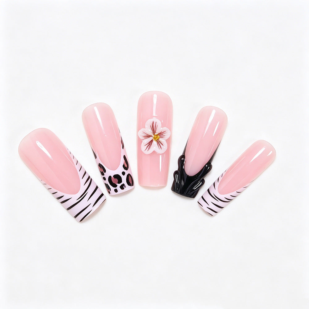 Artistic Press-On Nail Art Tips with Floral and Animal Print Designs Acalora