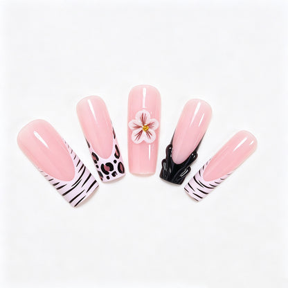 Artistic Press-On Nail Art Tips with Floral and Animal Print Designs Acalora