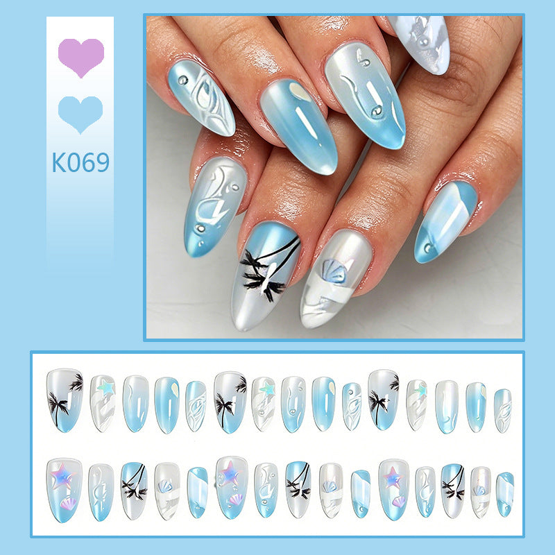 Acrylic nail set with elegant water and marine motifs Acalora