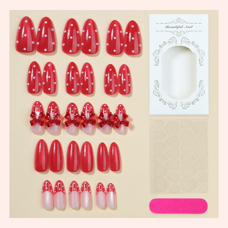 Decorative Press-On Nail Set with Bow Accents Acalora