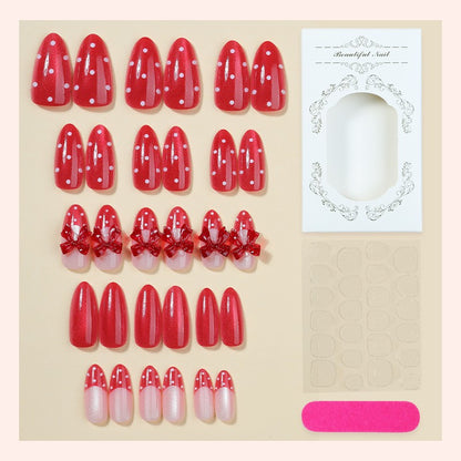 Decorative Press-On Nail Set with Bow Accents Acalora