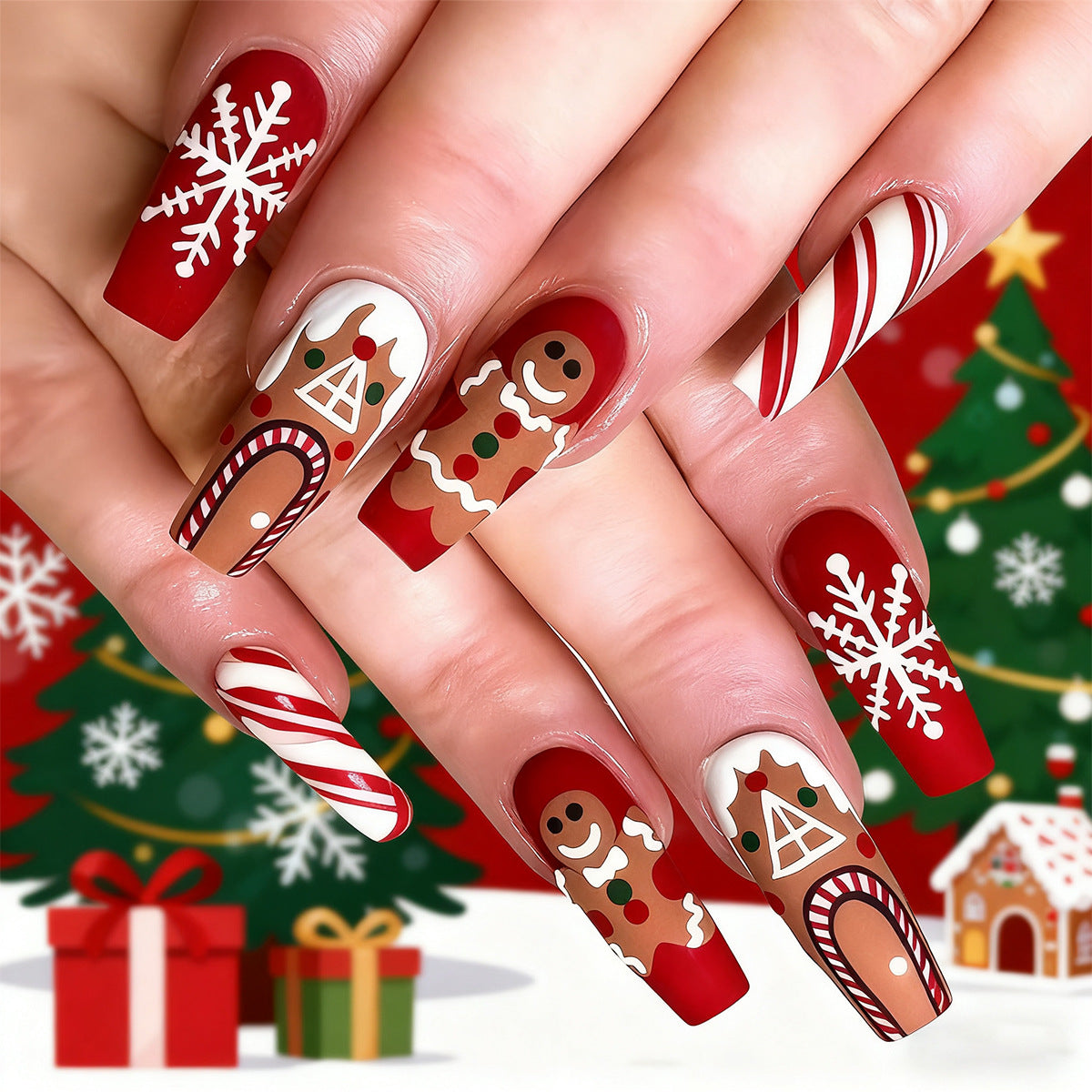 Nail art set with detailed floral designs Acalora
