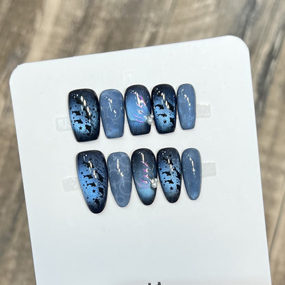 Artistic Press-On Nail Set with Starry Night Design Acalora