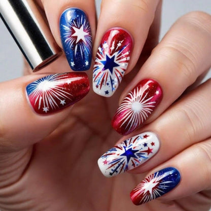 Artificial nails with festive star and fireworks design Acalora