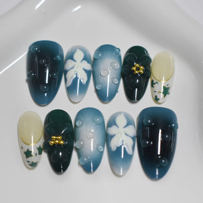 Decorative Press-On Nail Art with Floral Elements Acalora