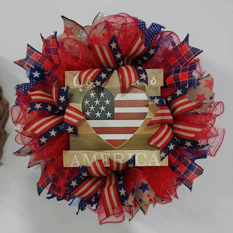 Unisex nan layered star wreath door decor with mixed ribbon bows and wooden accents Bowlift