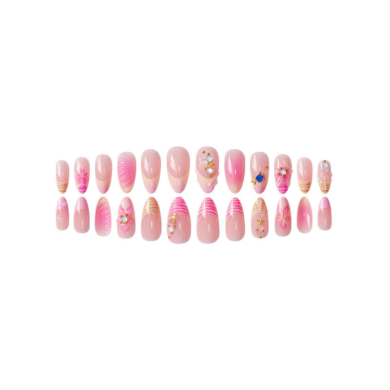 Artistic Press-On Nail Set with Floral and 3D Accents Acalora