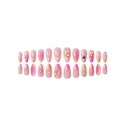 Artistic Press-On Nail Set with Floral and 3D Accents Acalora