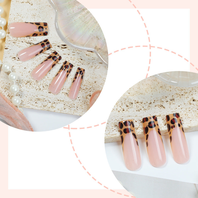 Stylish Press-On Nail Set with Modern Leopard Print Design Acalora