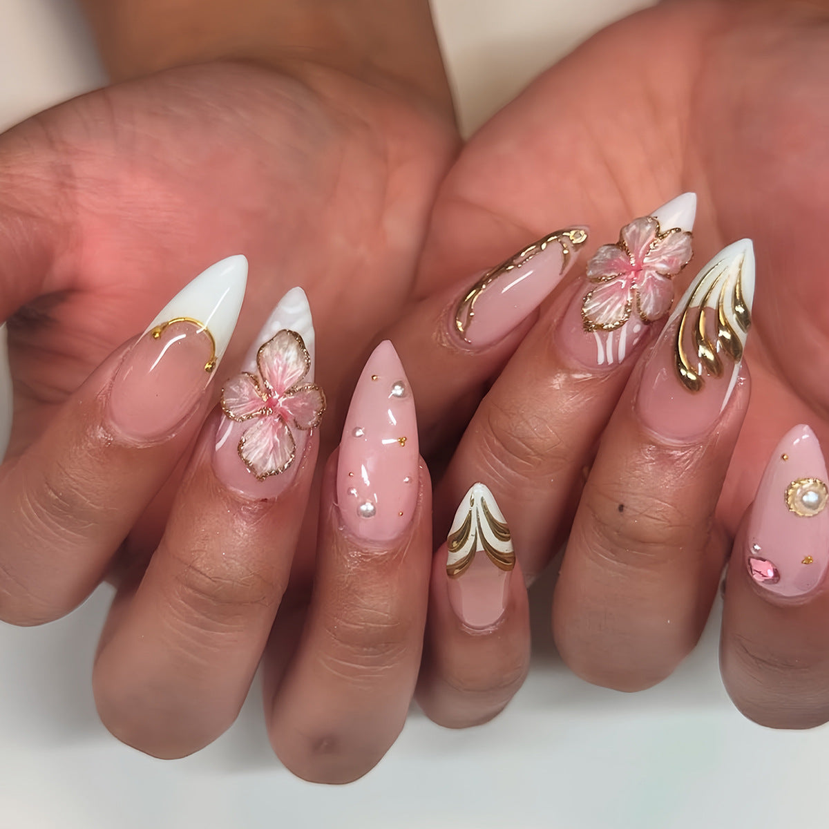 Elegant Floral Stiletto Nail Art Acalora