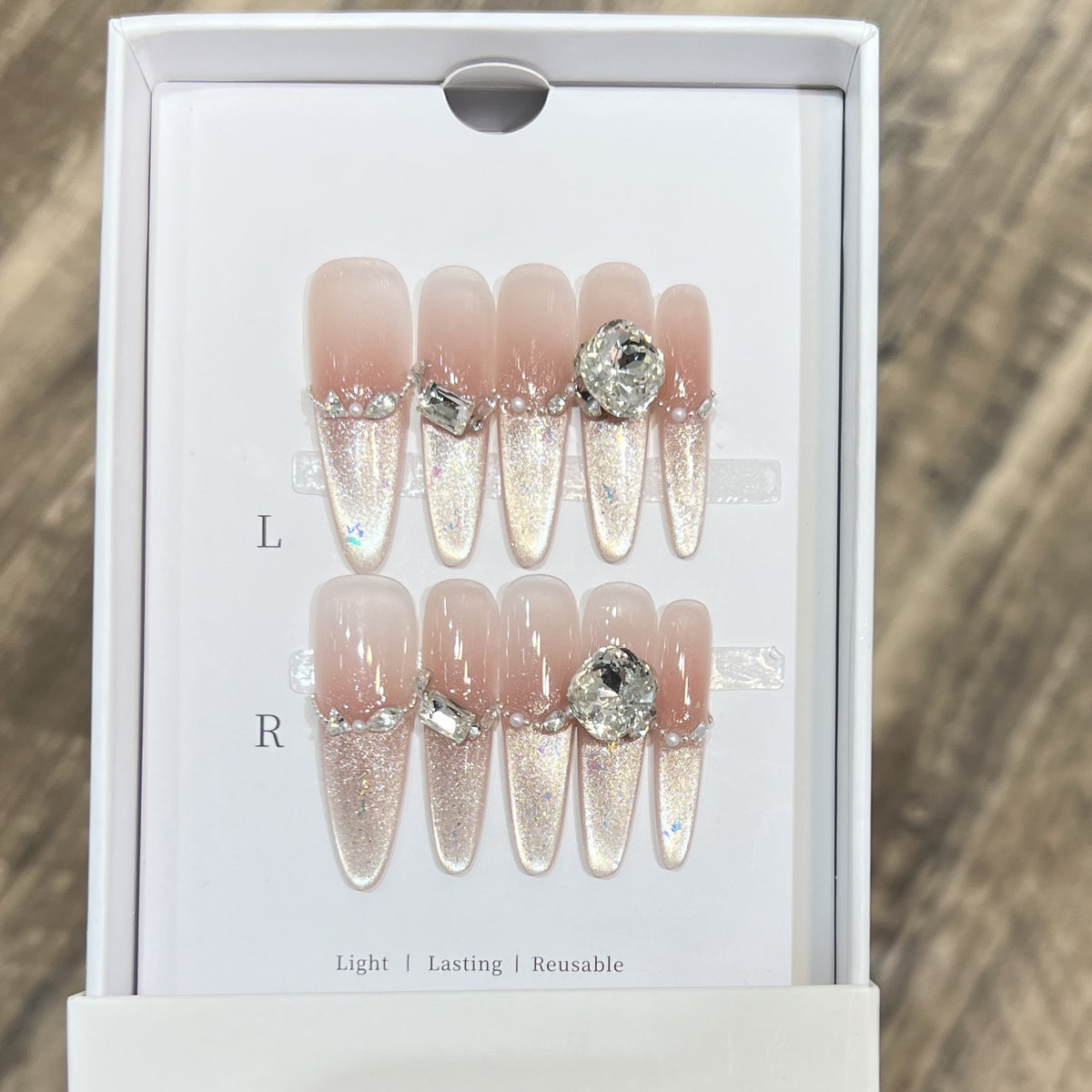 Decorative Stiletto Press-On Nail Art Set with Rhinestone Details Acalora