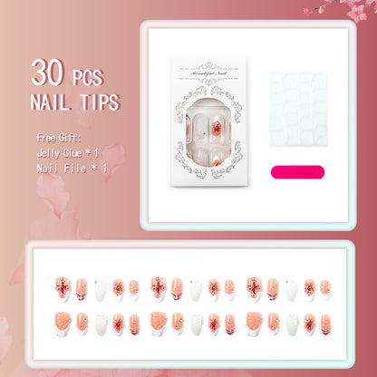Artificial nails with handcrafted flower and glitter elements Acalora