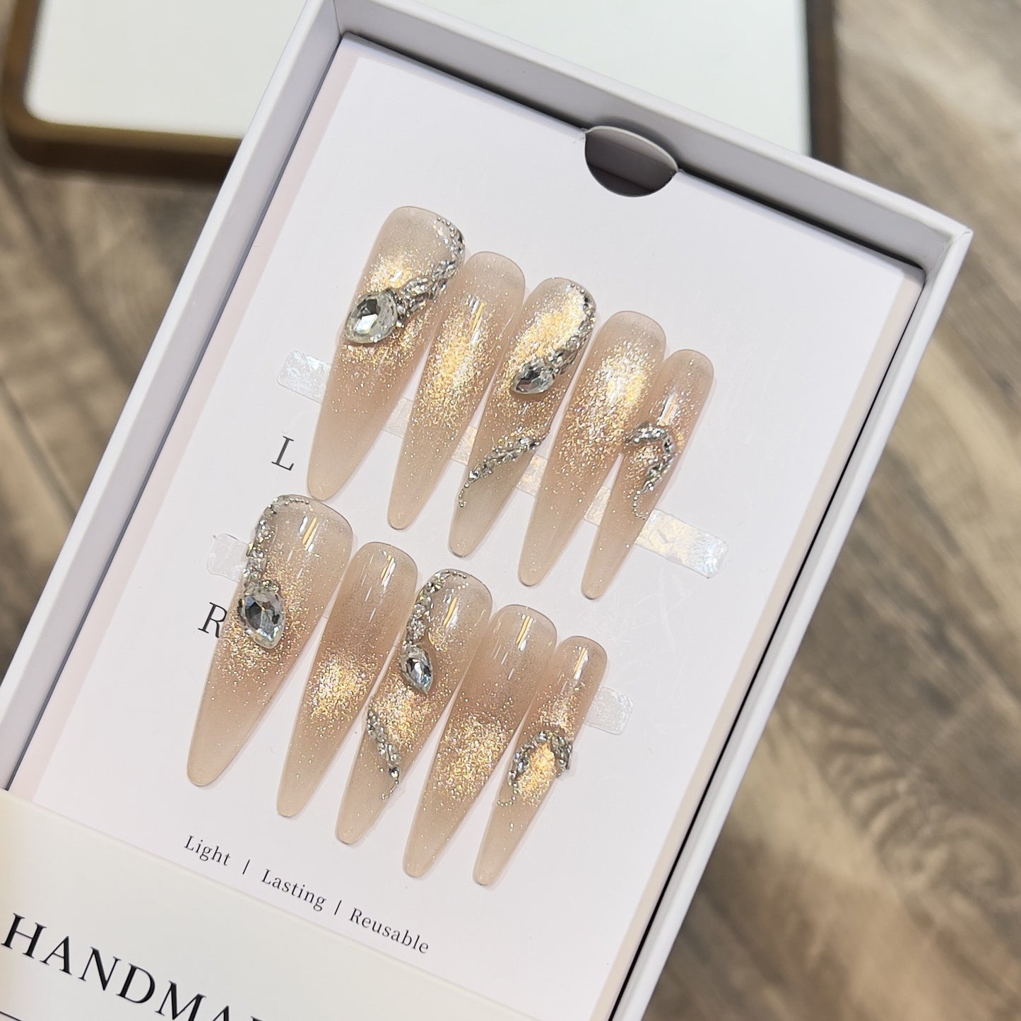 Decorative Stiletto Press-On Nail Art Set with Crystal Accents Acalora