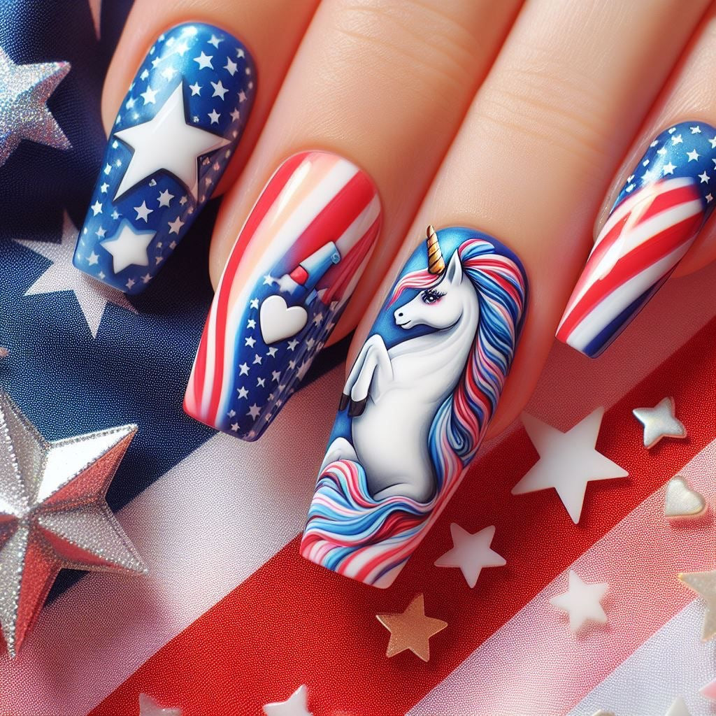 Creative nail art with patriotic designs Acalora
