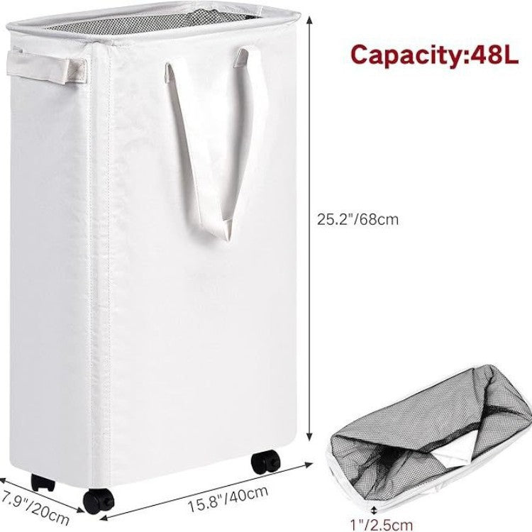 Foldable laundry basket with wheels and practical lid Acalora