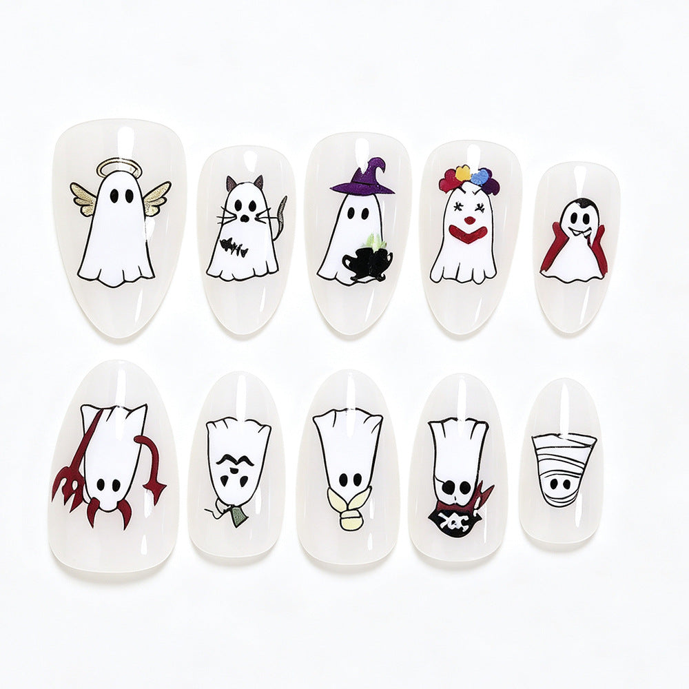 Halloween-Themed Ghost Design Press-On Nail Art Set Acalora