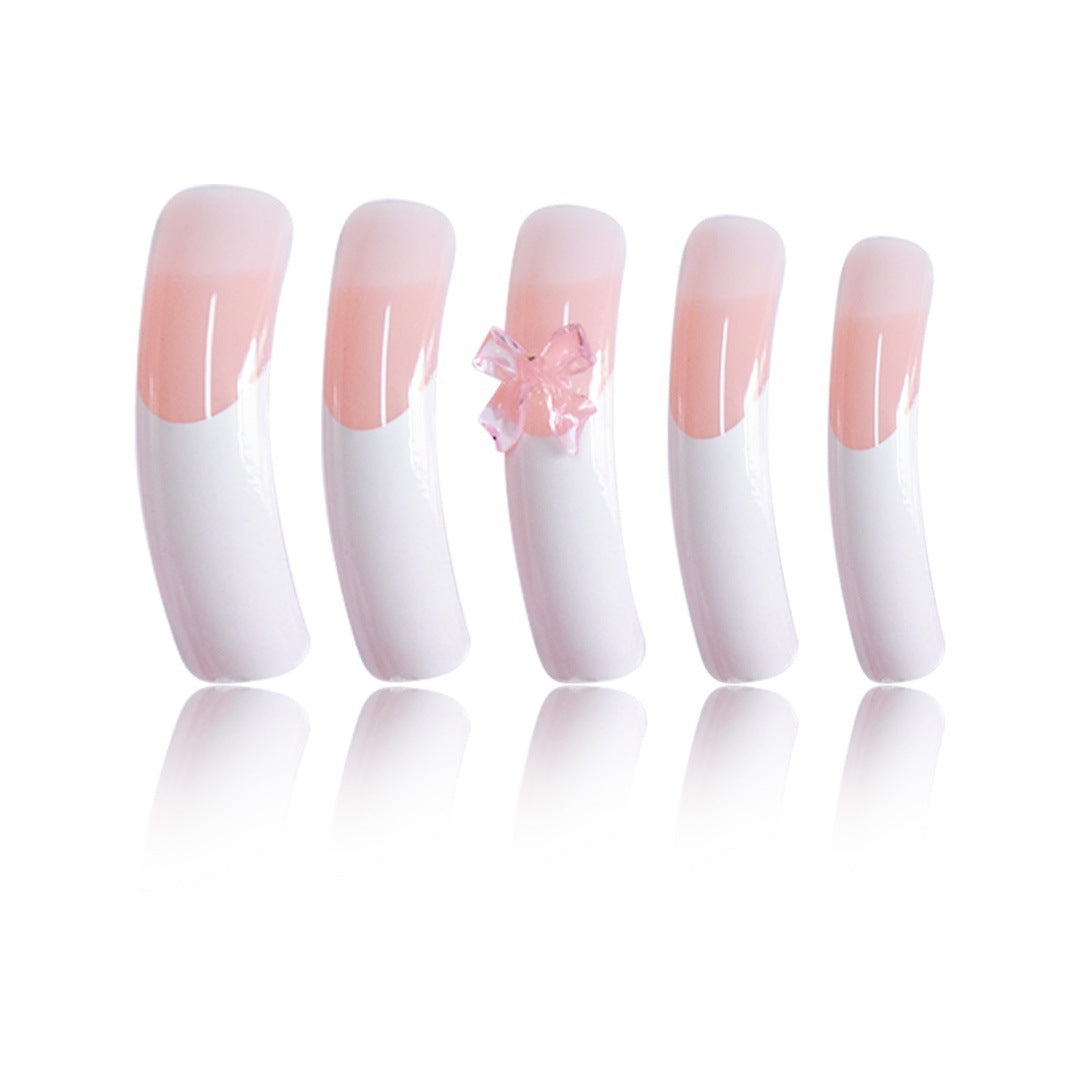 Elegant French Tip Press-On Nails with Bow Accents Acalora