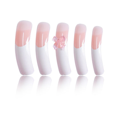 Elegant French Tip Press-On Nails with Bow Accents Acalora
