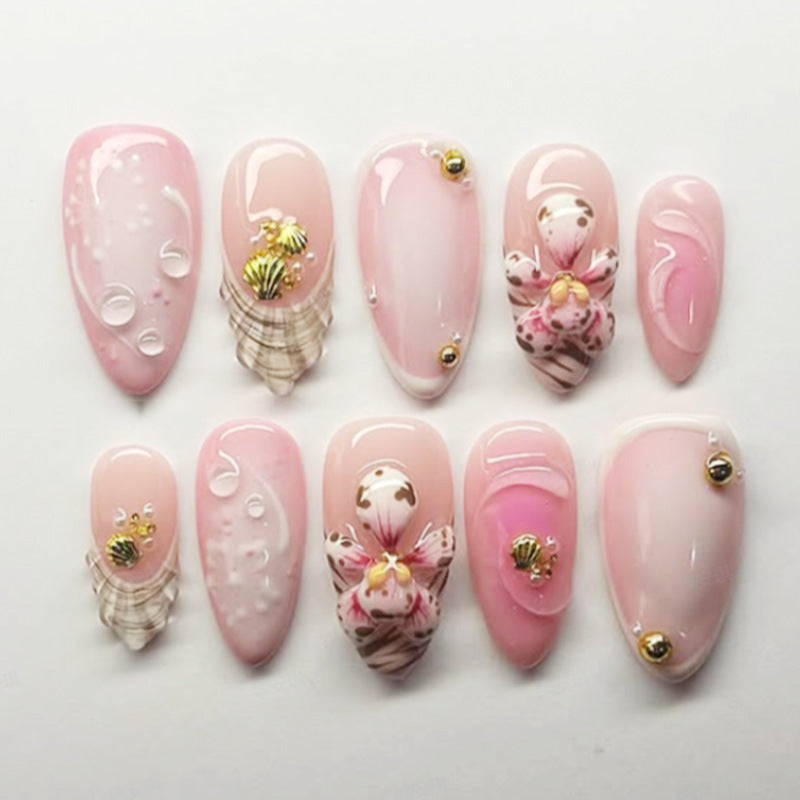 Elegant Floral Embellished Press-On Nail Set Acalora