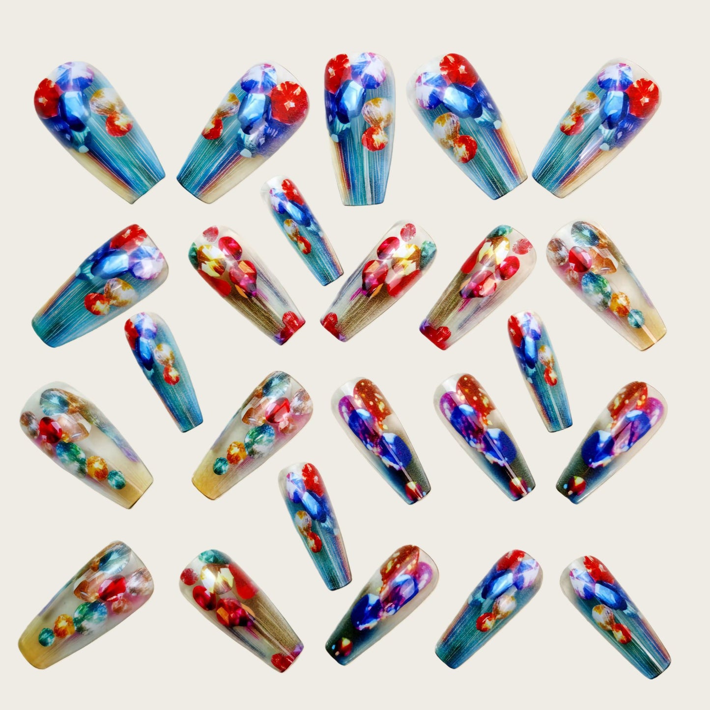 Artificial nails with faceted glitter design Acalora