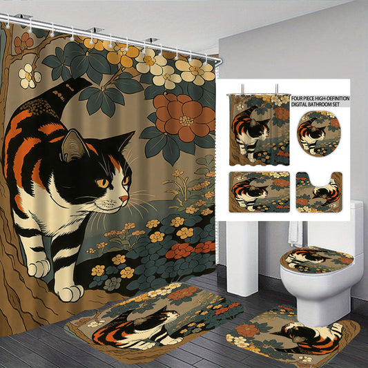 Artistic Cat-Theme Bathroom Decor Set