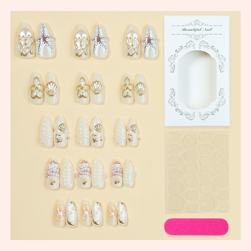 Artistic Coastal-Themed Press-On Nail Set Acalora