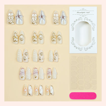 Artistic Coastal-Themed Press-On Nail Set Acalora