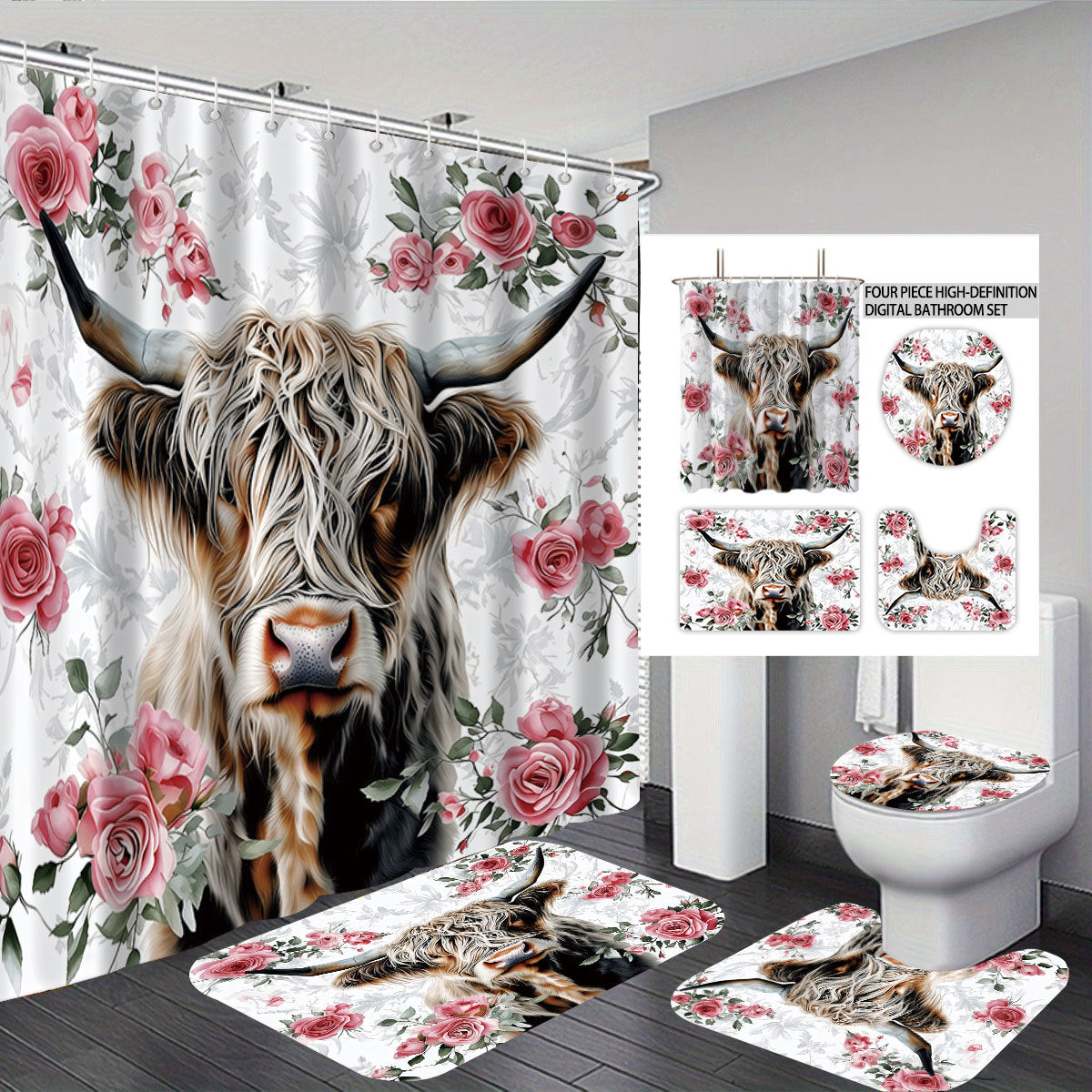 Artistic Highland Cow Bathroom Set