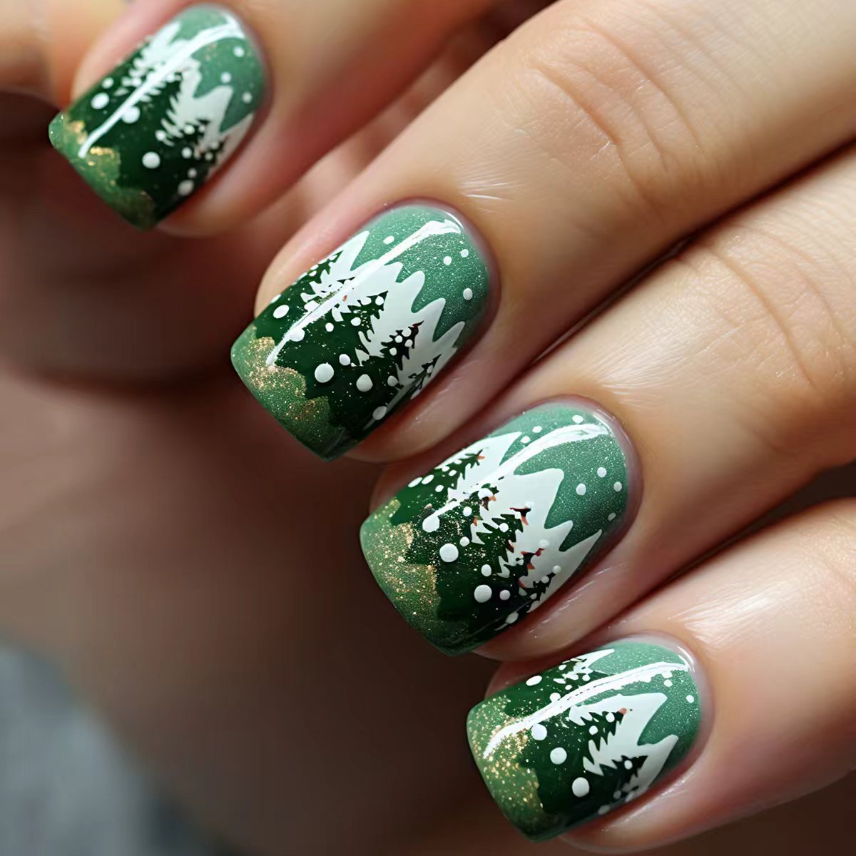 Festive Winter Forest Nail Art Acalora