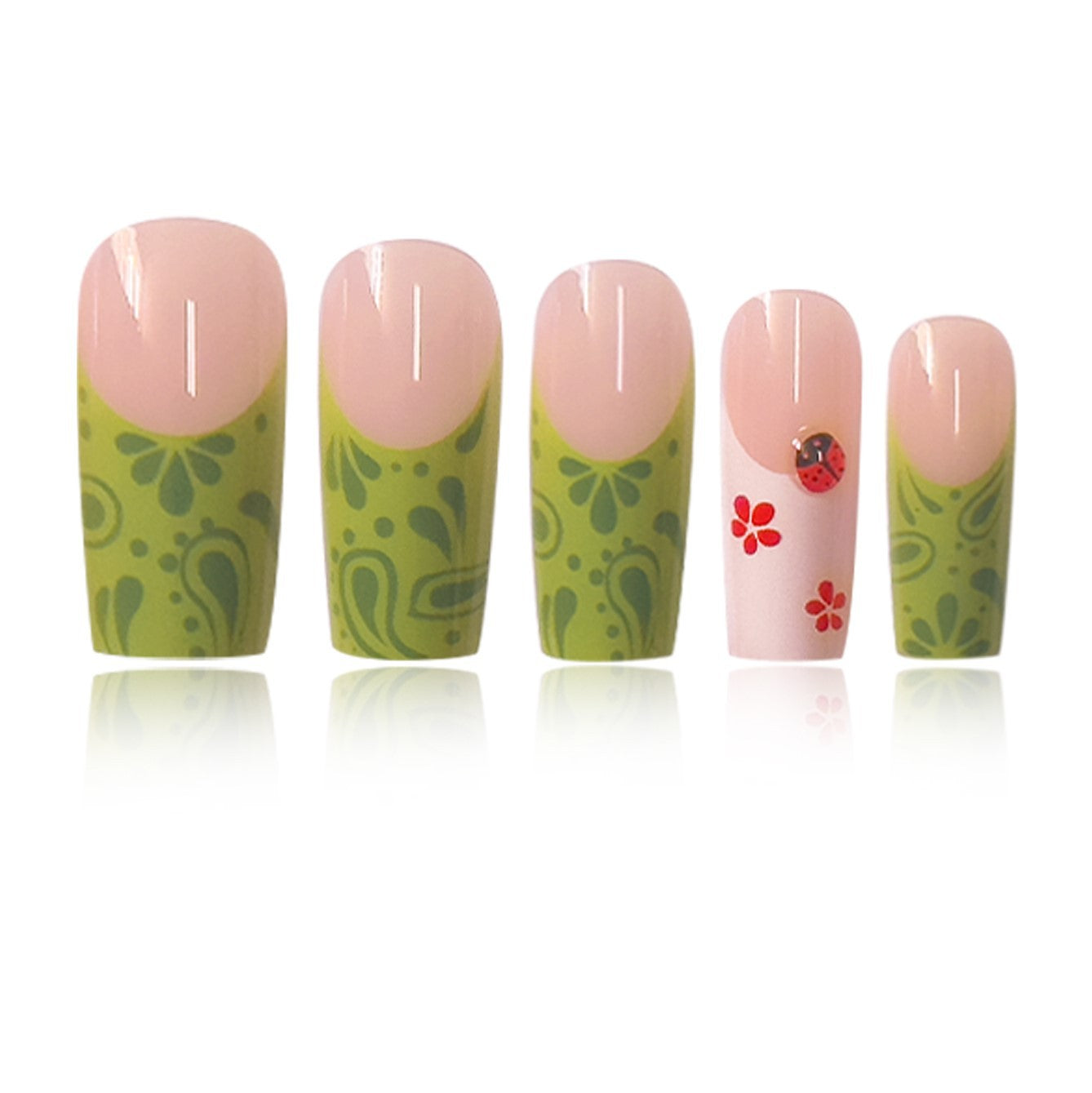 Floral Design Press-On Nails with Leaf Accents Acalora