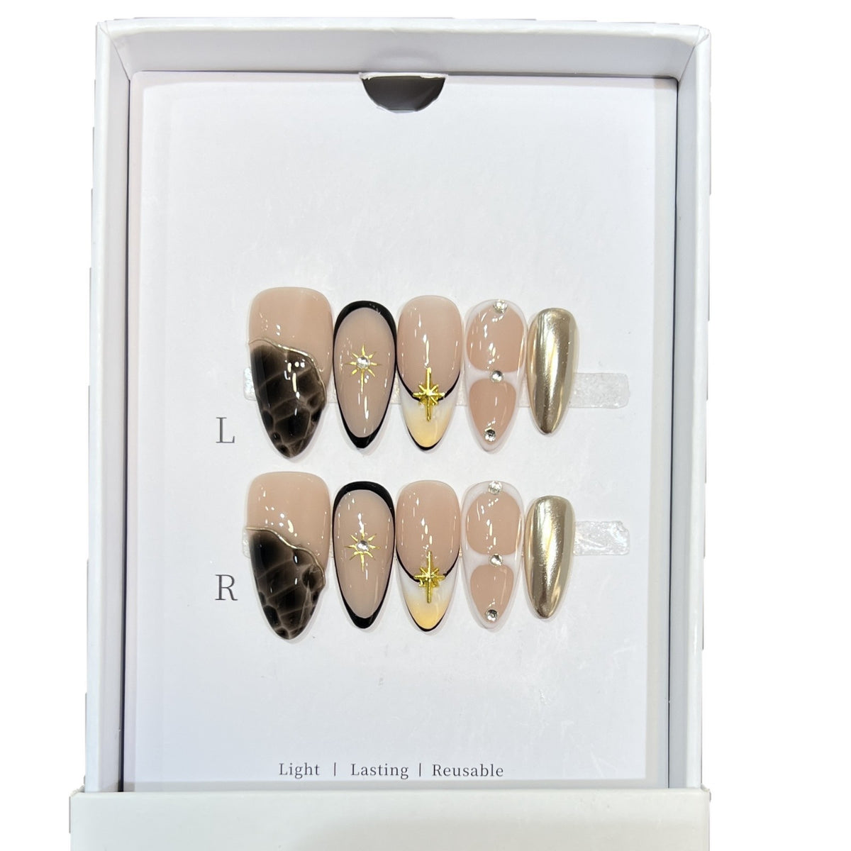 Reusable Stiletto Nail Art Set with Star and Gold Accents Acalora
