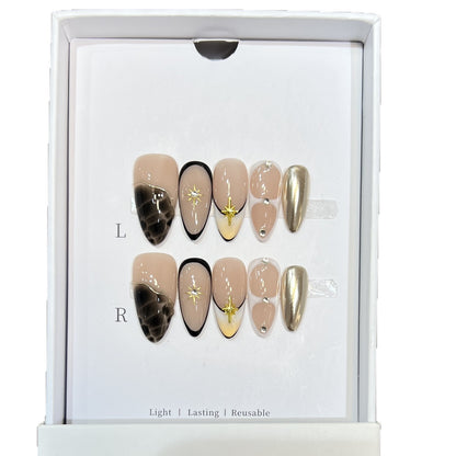 Reusable Stiletto Nail Art Set with Star and Gold Accents Acalora