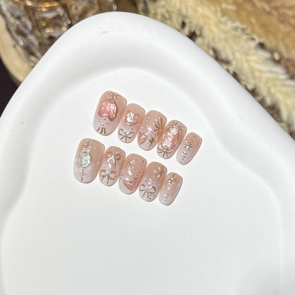 Decorative Press-On Nail Art Set with Heart and Glitter Accents Acalora