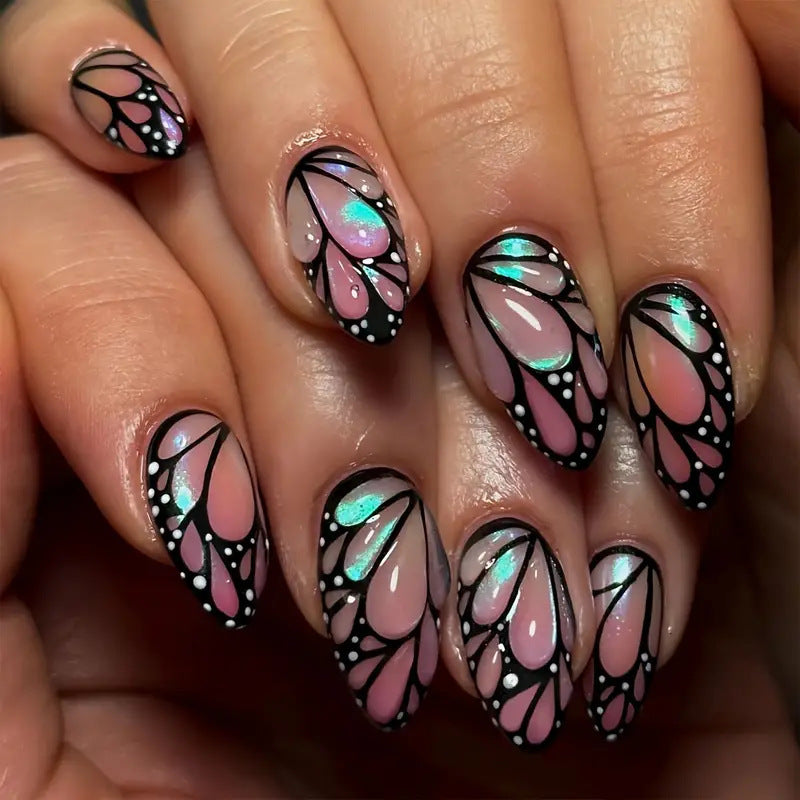 Decorative Stiletto Press-On Nail Art with Floral Accents Acalora