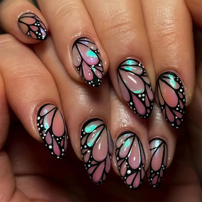 Decorative Stiletto Press-On Nail Art with Floral Accents Acalora
