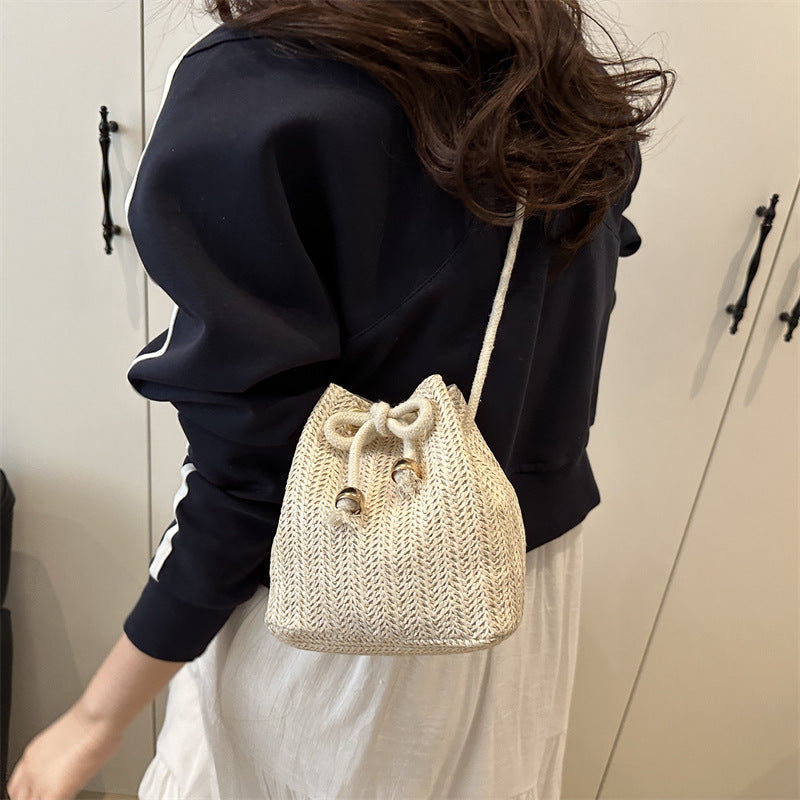 Bohemian Straw Bucket Bag Acalora