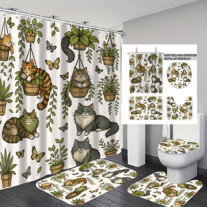 Cat-Themed Four-Piece Digital Bathroom Set
