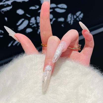 Artistic Long Press-On Nail Set with Elegant Floral Design Acalora