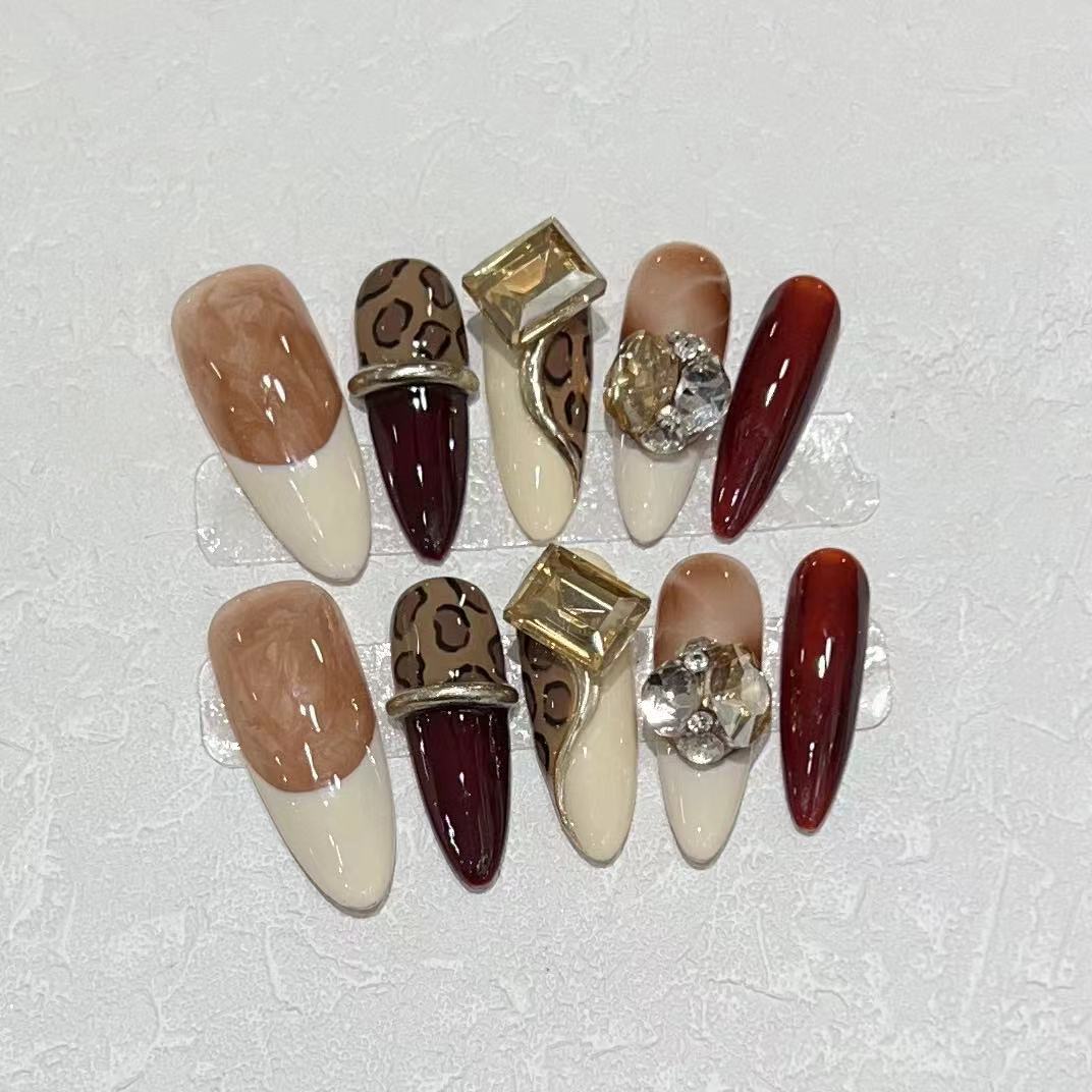 Stiletto Press-On Nail Art Set with Decorative Gem Accents Acalora