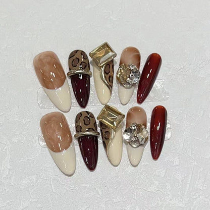 Stiletto Press-On Nail Art Set with Decorative Gem Accents Acalora