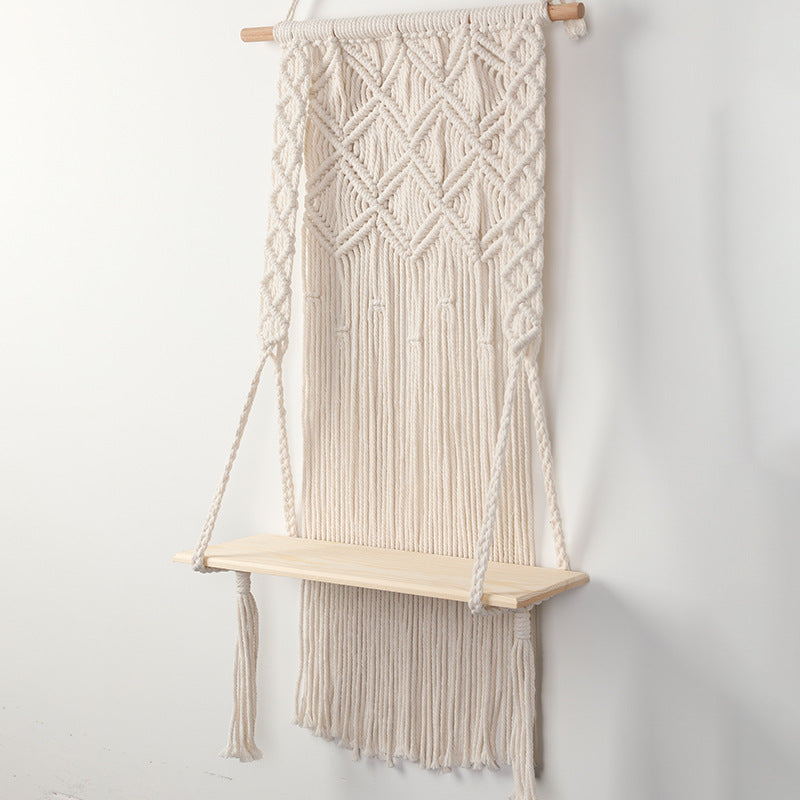Macramé Wall Shelf with Integrated Plant Holder Acalora