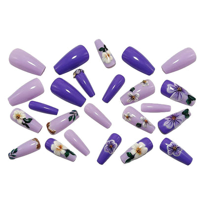 Artificial nails with floral embellishments and elegant high gloss Acalora